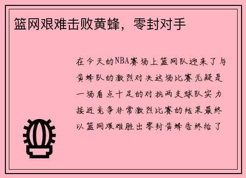 篮网艰难击败黄蜂，零封对手