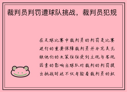 裁判员判罚遭球队挑战，裁判员犯规