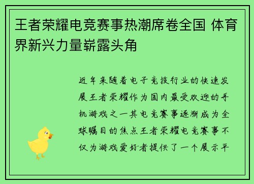 王者荣耀电竞赛事热潮席卷全国 体育界新兴力量崭露头角